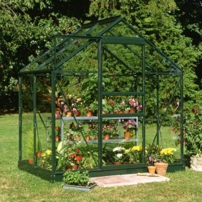 Image of 6&#039;x4&#039; Halls Green Frame Large Paned Toughened Glass Greenhouse (1.92x1.32m)