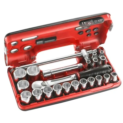 Image of FACOM SL.DBOX4 Series SL.DBOX 6 Point 1/2&quot; Metric Size Socket Set,Red and Black