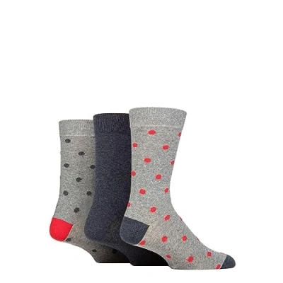 Image of Mens 3 Pair SOCKSHOP TORE 100% Recycled Cotton Polka Dot Patterned Socks Spots Light Grey 7 11