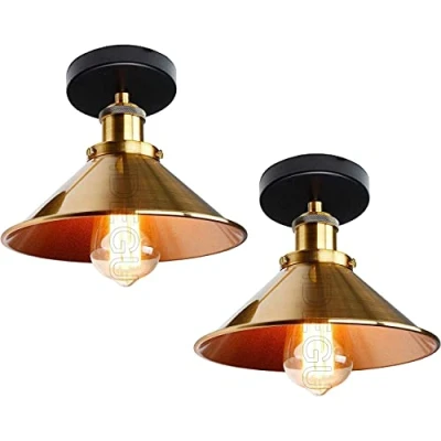 Image of iDEGU Set of 2 Industrial Metal Edison Design Pendant Light Vintage Ceiling Lamp E27 Lighting Decoration 22 cm (Gold)