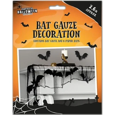 Image of Ditzy Doll HALLOWEEN BAT GAUZE WITH BATS DECORATION 2.6m Spooky Effect Party Decor Hang