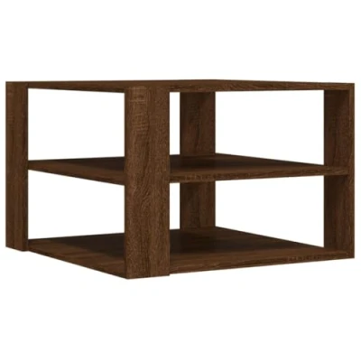 Image of vidaXL Coffee Table Modern Brown Oak Square End/Accent Side with 3 Tier Storage Engineered Wood, Living Room/Office, 59.5 x 40 cm