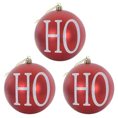 Image of Mr Crimbo Pack of 3 HOHOHO Glitter Christmas Tree Baubles Decorations Red