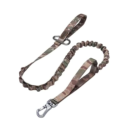 Image of EXCELLENT ELITE SPANKER Tactical Bungee Dog Lead Military Elastic Brown Black Walk Training Nylon Leash for Dogs Quick Release with 2 Control Handle(Camouflage))