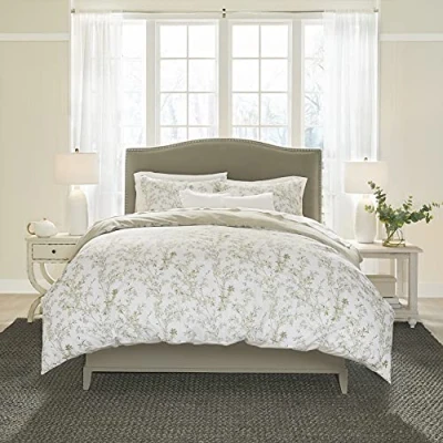 Image of Laura Ashley Home King Duvet Cover Set, Cotton Reversible Bedding with Matching Shams, Medium Weight for All Seasons (Lindy Green, King)