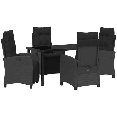 Image of vidaXL 5 Piece Garden Dining Set Black Poly Rattan