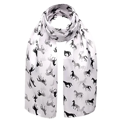 Image of Horse Print Satin Stripe Scarf, Small White