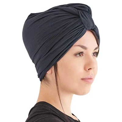 Image of CHARM Womens Turban Headband &amp; Headcover Winter Bandana Head Wrap Chemo Hat Dark Grey