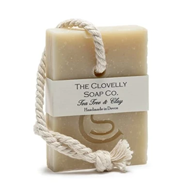 Image of Clovelly Soap Co Natural Handmade on a rope Bar (Tea Tree &amp; Clay, 100g) For all skin types.