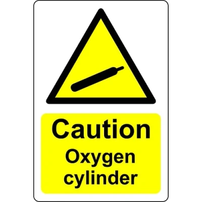 Image of Caution oxygen cylinder Safety sign Self adhesive sticker (200mm x 150mm)