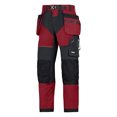 Image of Snickers FlexiWork Work Trousers+ Holster Pockets Chilli Red/Black 88
