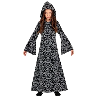 Image of FIESTAS GUIRCA Black Hooded Witch Fancy Dress for Girls Sorceress Kids Costume Halloween Costumes 10 12 years