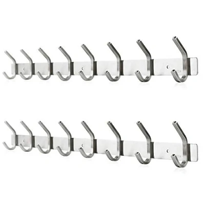 Image of Dripex Coat Hook Rack Wall Mounted 304 Stainless Steel Hanger Heavy Duty Clothes Hat Holder (8 Hooks 2 Pack)