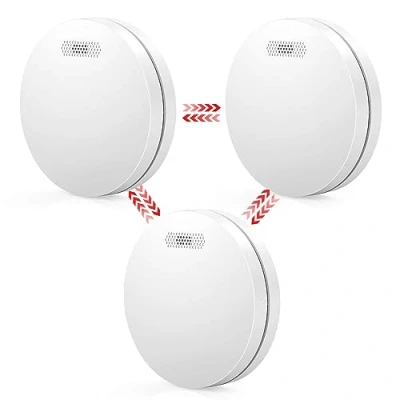 Image of Wireless Interlinked Smoke Alarm 3 Pack, 10 Year Battery Powered Detector with Mute Function, 85dB Loud Alarm, Thin Fire for Warning