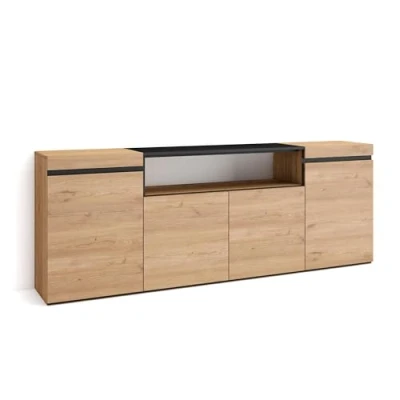 Image of Skraut Home Sideboard cabinet Storage living room 200x75x35cm 4 Doors Buffet Modern Style Oak and Black