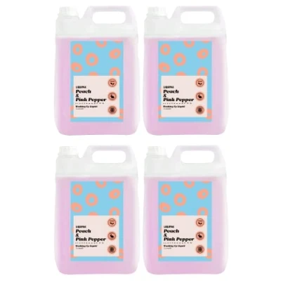 Image of Liquipak Vegan Washing Up Liquid, Refill Peach &amp; Pink Pepper 100% Cruelty Free, Removes Tough Stains (4x5 Litres)