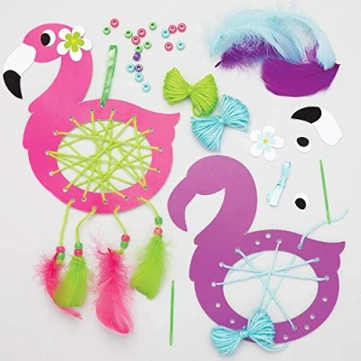 Image of Baker Ross AT701 Flamingo Dreamcatcher Kits Pack of 4, for Kids Arts and Crafts Projects