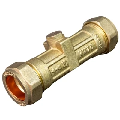 Image of 22mm DZR Double Check Valve WRAS Approved Compression Fitting Non Return One Way Issolation Valves