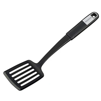 Image of Fackelmann Sense Slotted Turner 33 cm with Plastic Functional Parts, Non Slip Soft Touch Handle, for Coated Pans and (Colour: Silver/Black) Quantity: 1 Piece