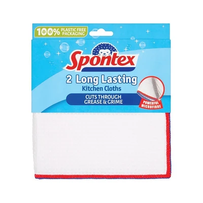 Image of Spontex Long Lasting Kitchen Cloths White (Pack of 2) 19700241