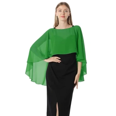 Image of Hotshawl Capelets for women Chiffon Cape Shawls and Wraps Evening Dress Wedding Capes Cover Up, Green, One Size
