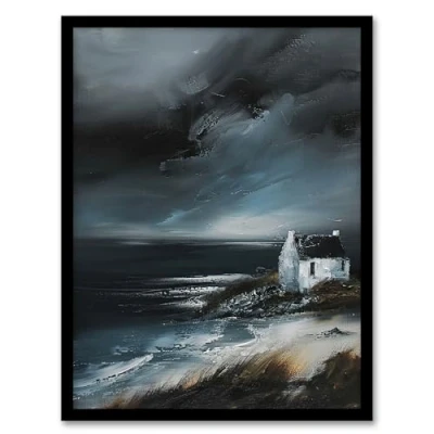 Image of Artery8 Scottish Coastal Cottage Oil Painting Timeless Living Room Artwork Framed Wall Art Print 18X24 Inch