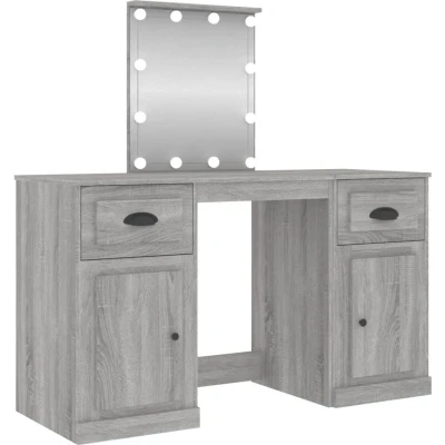 Image of vidaXL Dressing Table with LED Grey Sonoma 130x50x132.5 cm