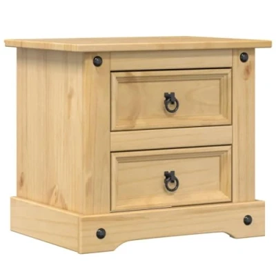 Image of vidaXL Corona Solid Pine Wood Bedside Cabinet/Nightstand with Honey Wax Finish Farmhouse Bedroom Furniture, 53x39x50 cm, 2 Drawer Storage, Metal Handles, Brown
