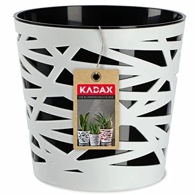 Image of KADAX Round Flower Pot, Lightweight Planter with Unique Design for Living Room, Plastic Indoor Plant Pot Houseplants, Herbs (⌀ 13 cm, Black)