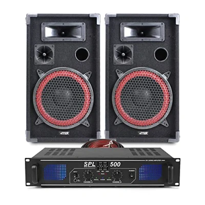 Image of 2x MAX 10&quot; Inch Red Party Speakers Disco DJ Amplifier Home Audio System 600W