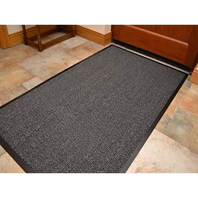Image of Heavy Duty Barrier Mat Indoor &amp; Outdoor Kitchen Hallway Door Rug Machine Washable Back Entrance Non Slip Traps Dirt PVC Rubber (Grey, 120x180cm)