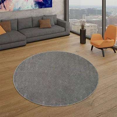 Image of TT Home Large Rug Short Pile Monochrome Design Modern And Timeless, colour:Anthracite, Size:Ø 200 cm Round