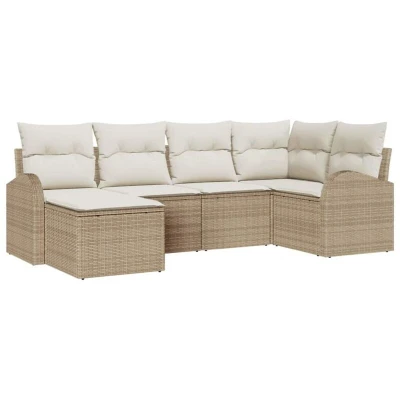 Image of vidaXL 6 Piece Garden Sofa Set with Cushions Beige Poly Rattan