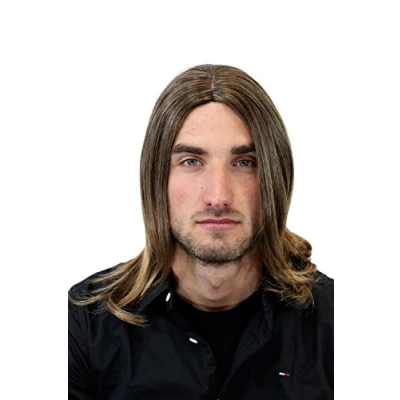 Image of Men&#039;s WIG (for Men or Unisex) synthetic straight long indie musician brown brunette middle parting with blond ends youthful adolescent look GFW891 2T19