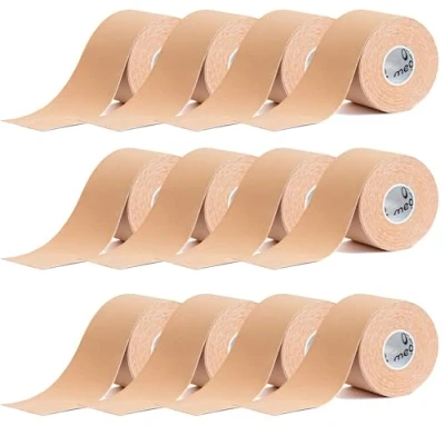 Image of Meglio Kinesiology Tape Uncut 5m Roll Sports Strapping for Injuries, Support Muscle Tape, K Physio Trans Athletic Breathable &amp; Waterproof (Beige) 12 Rolls Set