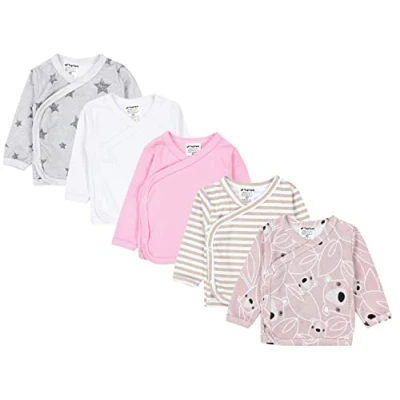 Image of TupTam Baby Girls Side Snap Shirts Long Sleeve Pack of 5, Multicoloured 7, 68