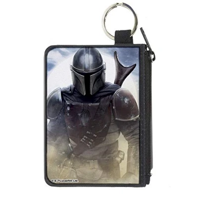 Image of Buckle Down Women&#039;s Standard Canvas Coin Purse Star Wars The Mandalorian, Grey, 4.25&quot; x 3.25&quot;