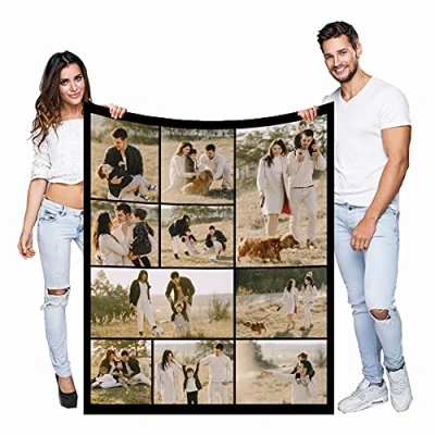 Image of Haisimiery Personalised Photo Fleece Blanket Customized Throw with Picture Birthday Wedding Gift for Adult Baby Pet (10 photos, 50x60 (120x150cm))