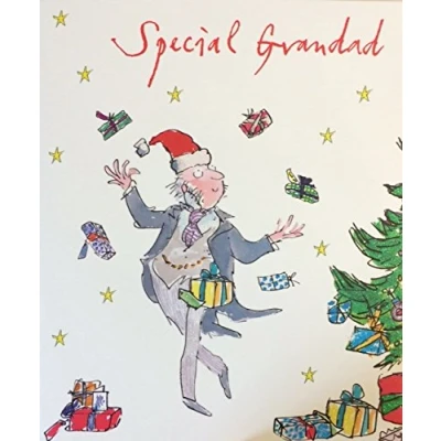 Image of Christmas Card (WD16757) Special Granddad Quentin Blake Man Juggling Presents Flittered Finish