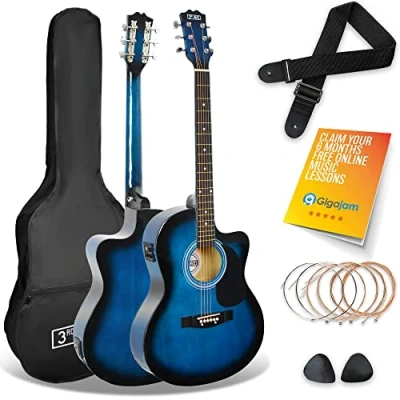 Image of 3rd Avenue Full Size 4/4 Cutaway Electro Acoustic Guitar Pack Bundle for Beginners with 6 Months FREE Lessons, Built in Tuner and EQ Blue