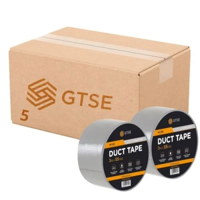 Image of GTSE 5 Rolls 75mm x 50m, Wide Silver Duct Tape 3 Waterproof Strong Adhesive Gaffer for Patching, Sealing, Securing Cables and Labelling, Heavy Duty