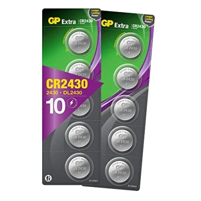 Image of CR2430 Battery 3V Lithium Pack of 10 Batteries by GP Type Cell Size Super Alkaline Extra ideal for: Toys/Radio&#039;s/Garden equipment