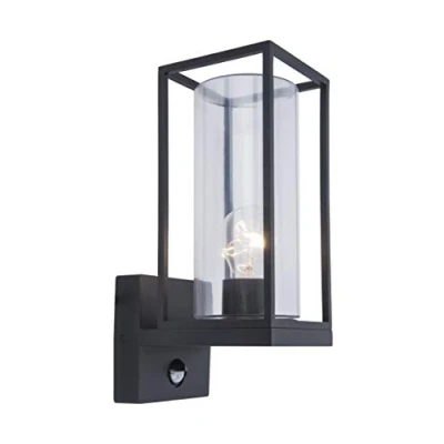 Image of Flair Outdoor Wall Light with Motion Sensor, Modern Made of Metal / Glass in Matte Black, 1 Bulb Light, Square E27 Socket Max. 60 Watt,