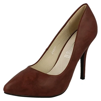 Image of Spot On Ladies High Heel Pointed Toe Court Shoes Burgundy Synthetic UK Size 3 EU 36 US 5