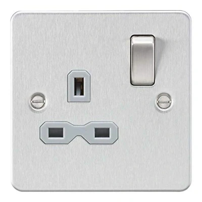 Image of KnightsBridge Flat plate 13A 1G DP switched socket brushed chrome with grey insert