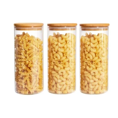 Image of Glass Storage Jars with Lids High Borosilicate Clear Airtight Food Container Jar Sealing Lid, Tea, Coffee Beans, Flour, Candy, Cookie, Spice, Cereal (1000ML 3Pcs)