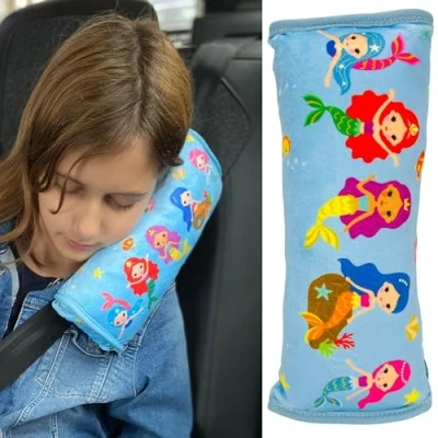 Image of HECKBO Mermaid car Seatbelt Pillow for Children Machine Washable Girl boy Kids Soft seat Belt Cover Sleeping Pillows Protection Travel Cushion Vacation