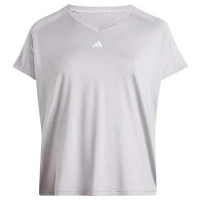 Image of adidas Women&#039;s AEROREADY Train Essentials Minimal Branding V Neck Tee (Plus Size), Glory Grey, XXL Plus
