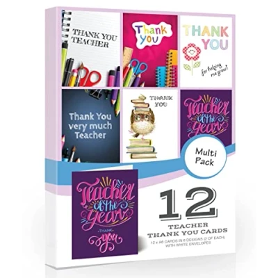 Image of Olivia Samuel 12 x Teacher Thank You Cards from Multipack of mixed designs with white envelopes