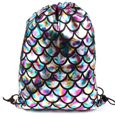 Image of White Hinge Multicoloured Mermaid Scale Drawstring Bag Ideal For School, Dance, Swim &amp; PE Gym Kits